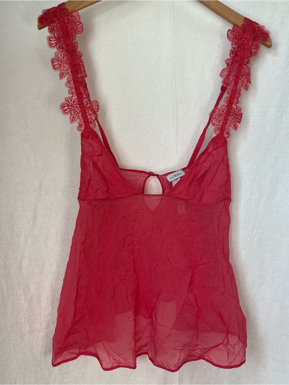 La Perla Red Silk & Floral Lace Cut-Out Camisole Sheer Top IT 42 / US M
